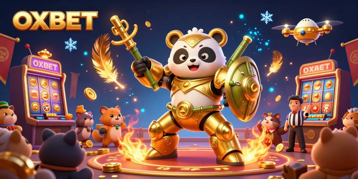 Experience the thrill of slots at OXBET with a vibrant 3D casino scene featuring dynamic characters and rich details.