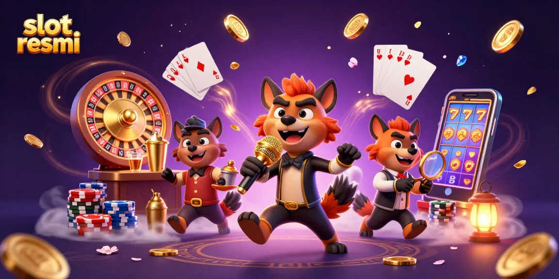 Engage with slot resmi featuring hyenas in a lively casino scene with comedy, cocktails, and vibrant gaming elements.