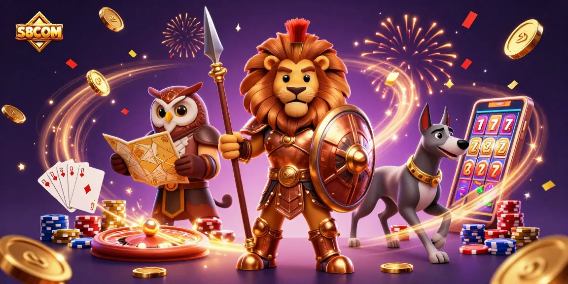 Engage with S8COM’s thrilling games amidst swirling coins and vibrant casino elements.