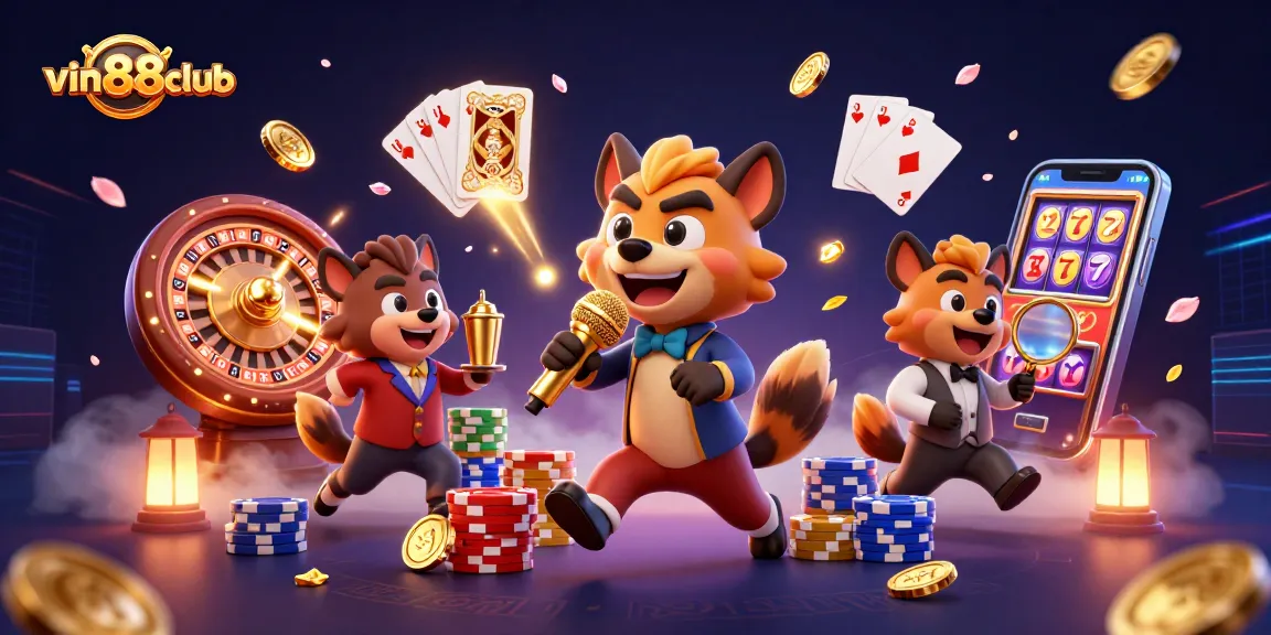Experience the thrills of vin88club with lively hyenas in a unique comedy casino scene.