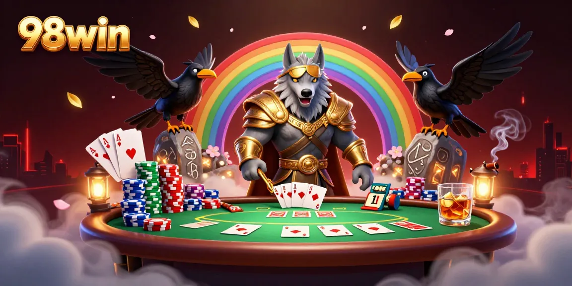Engage in thrilling poker with 98win as Odin's wolf and ravens guard the gaming realm.