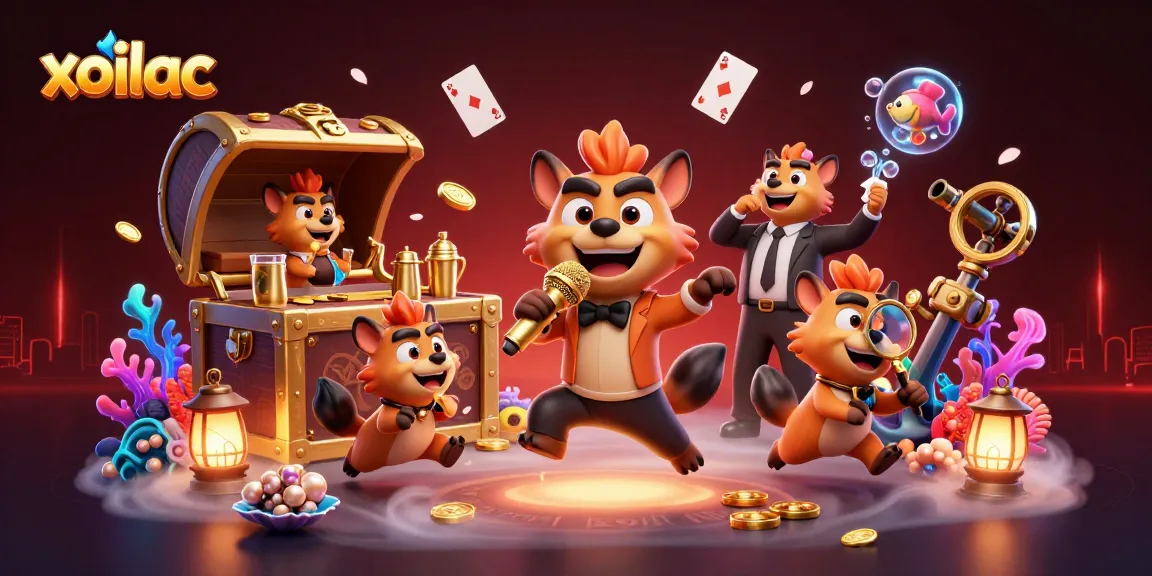 Xoilac shows hyenas running a vibrant comedy casino club with drinks and laughs, captivating audience.