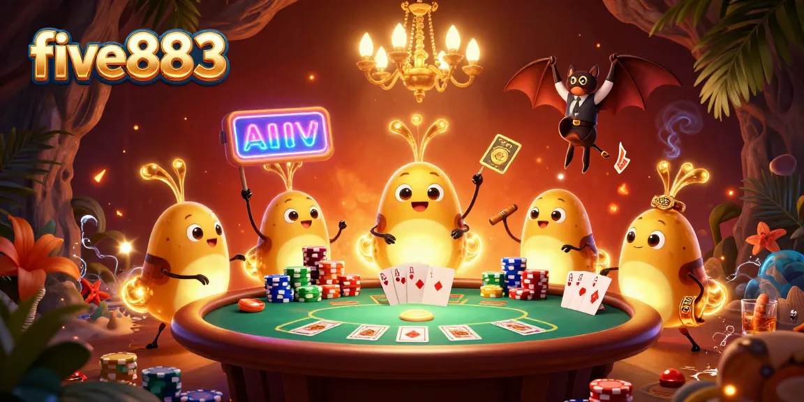 Experience the vibrant ambiance of five883 where glowworms illuminate a thrilling casino scene.