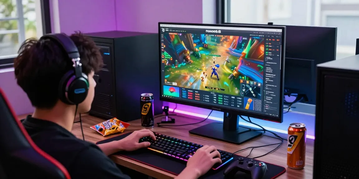 Player immersed in rokok88 online gaming with vibrant interface and gaming accessories.