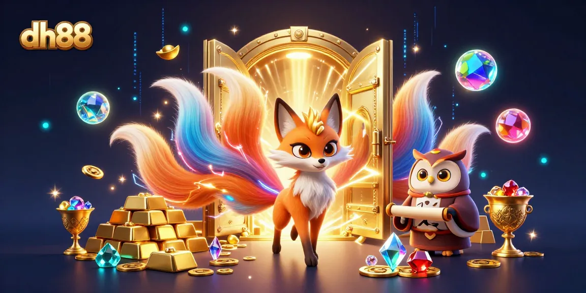 Play and win with dh88 in this vibrant casino illustration featuring magical elements.