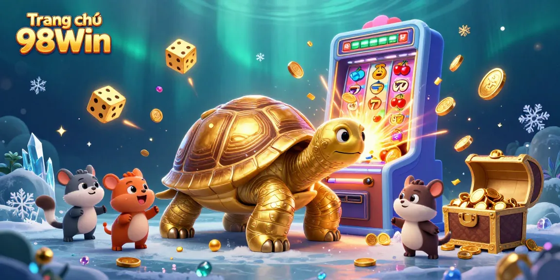 Engage with Trang chủ 98Win in this vibrant casino illustration showing lively gaming elements and excitement.