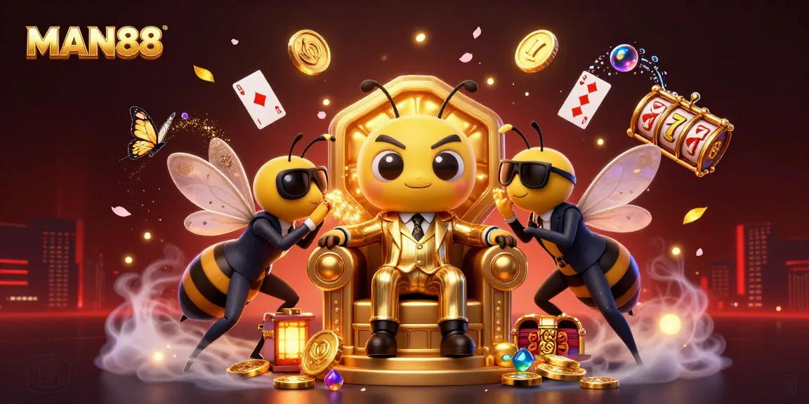 Experience top-tier gaming action at MAN88 with vibrant 3D illustration showcasing dynamic casino elements.