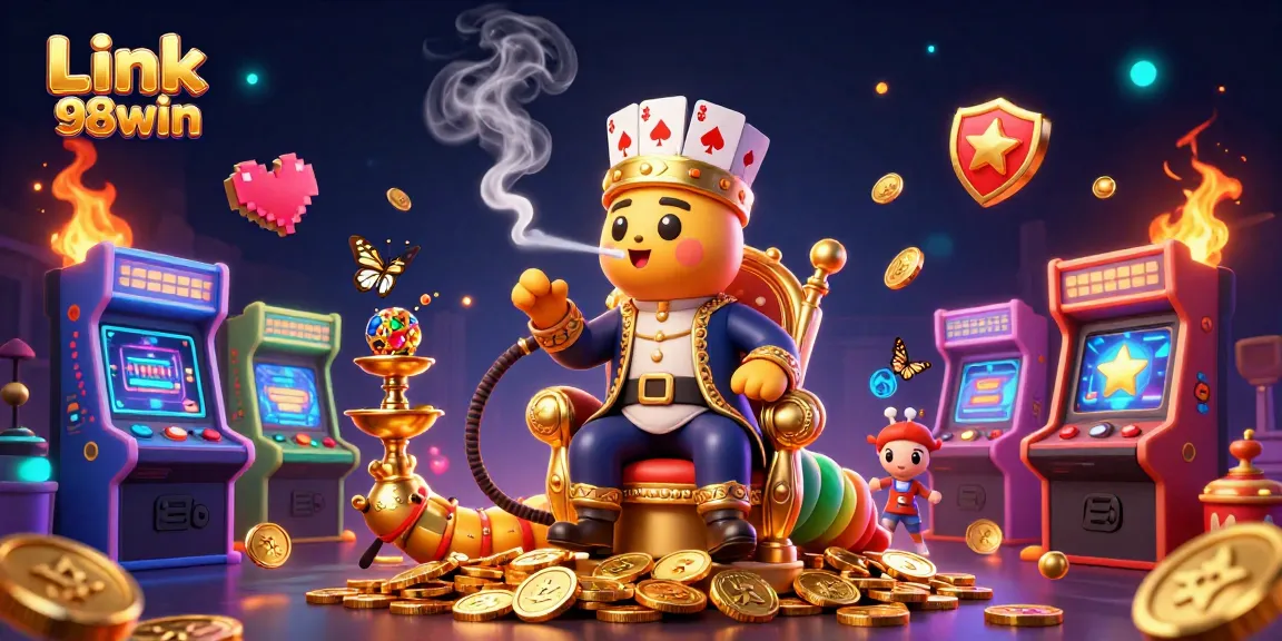 Engage with thrilling games on Link 98win, featuring a vibrant casino scene with a magical atmosphere.