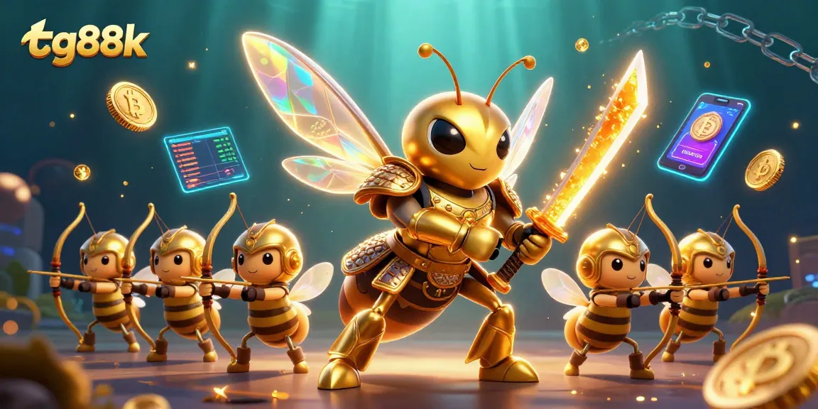 Experience excitement at tg88k with a vibrant 3D illustration of a golden hornet samurai in a lively casino scene.