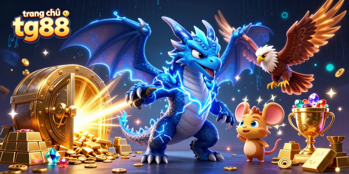 Experience the excitement of trang chủ tg88 with a vibrant 3D casino scene filled with treasure and energy.