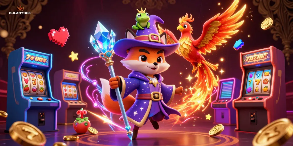 BULANTOGEL showcases a vibrant 3D illustration with a wizard, phoenix, and magical slot elements.