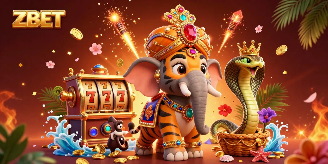 ZBET showcases vibrant casino excitement with a royal themed 3D digital illustration, featuring winning slots and festive elements.