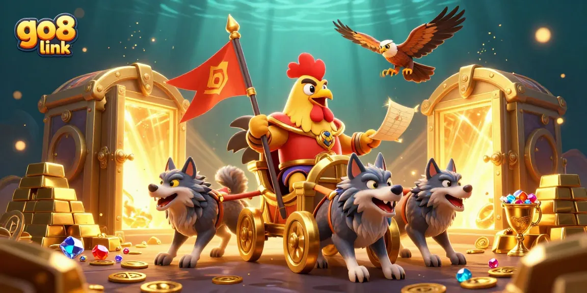 Engage with go8 link in a captivating online casino adventure featuring a rooster warlord and treasures.