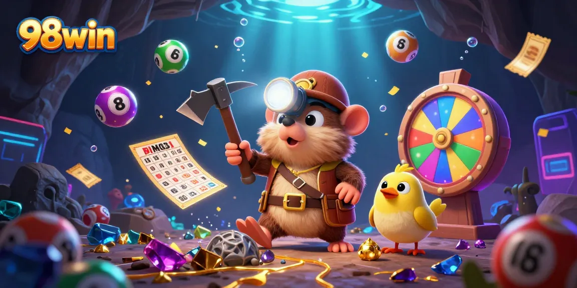 Engage with thrilling 98win games while exploring a vibrant treasure-filled mining scene.