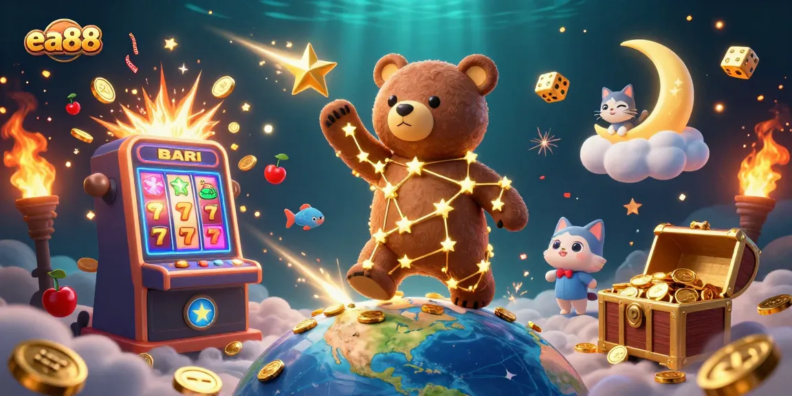 Experience jackpot winnings at ea88 with vibrant characters and colorful casino elements in a dynamic 3D scene.